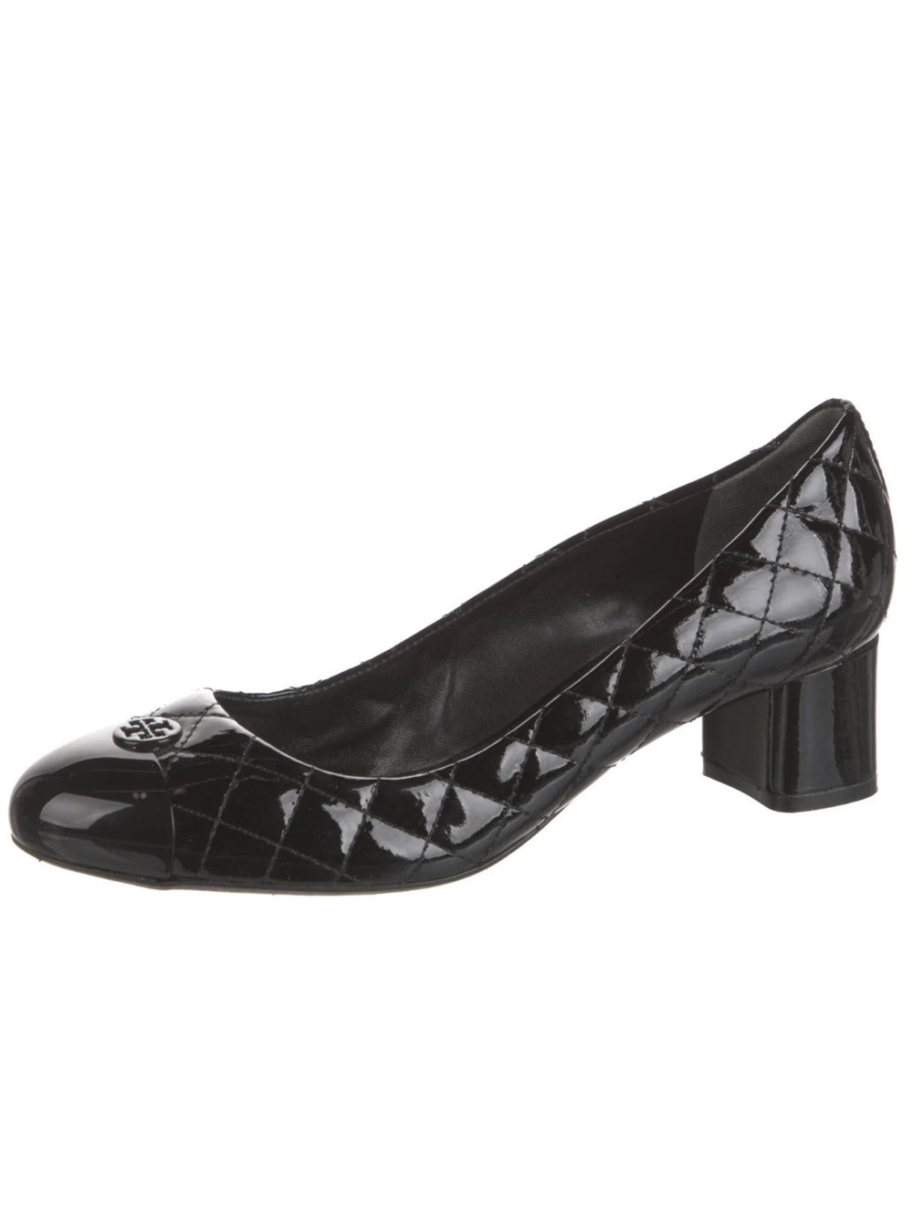 Tory Burch Black Quilted Patent Leather Logo Ballet Flats